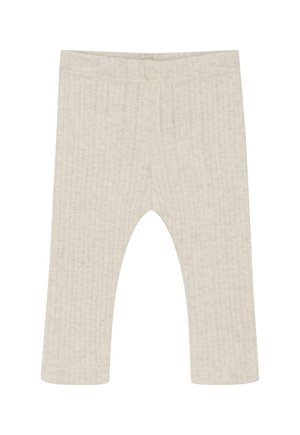 Beige gerippte Strick-Leggings für Babys mit elastischem Bund, knöchellang und aus weichem Textil.