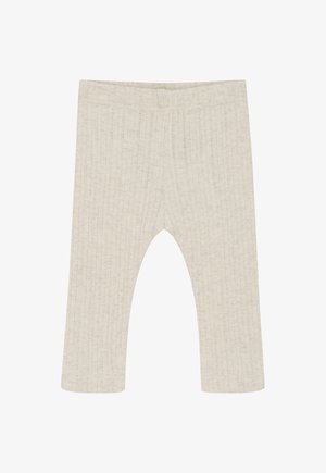 Legging en tricot côtelé beige pour bébé avec taille élastique, longueur cheville et tissu doux au toucher.
