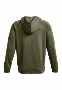 Olivgrüner Hoodie mit einer Kordelzugkapuze, Raglanärmeln und gerippten Bündchen und Saum. Weiches Material mit glatter Textur, ohne Muster.