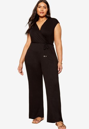 PLUS SIZE FIT - WIDE LEG WRAP STYLE V NECK - Jumpsuit - black