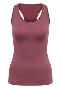 Maroon urheilu tank top, jossa on tiukka malli, urheilullinen selkätyyli ja teksturoitu kangas. Sisältää litteät saumat ja logon helman kohdalla.