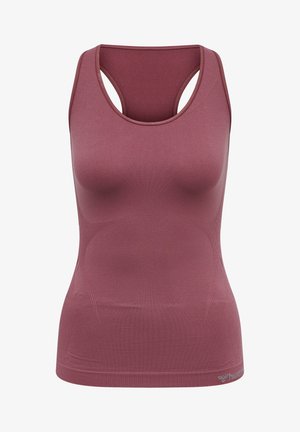 Top sportivo maroon con un design aderente, stile racerback e tessuto testurizzato. Presenta cuciture piatte e un logo in basso.