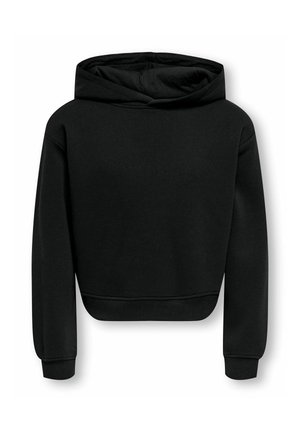 Sweat à capuche noir à manches longues avec une taille et des poignets ajustés, présenté à plat montrant le dos avec un design uni sans logos ni motifs visibles.