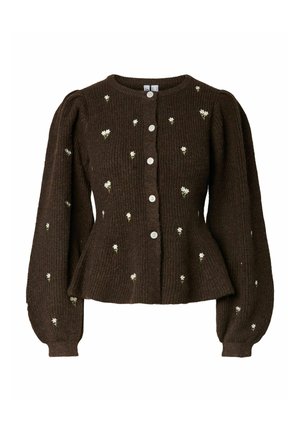 Pieces, PCSILLY LS PUFF KNIT CARDIGAN EMB BC - Gilet - hot fudge