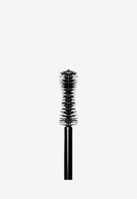 Une brosse de mascara noire avec un design de poils effilés et pointus sur le dessus, fixée à un manche noir droit, présentant une finition lisse et brillante.