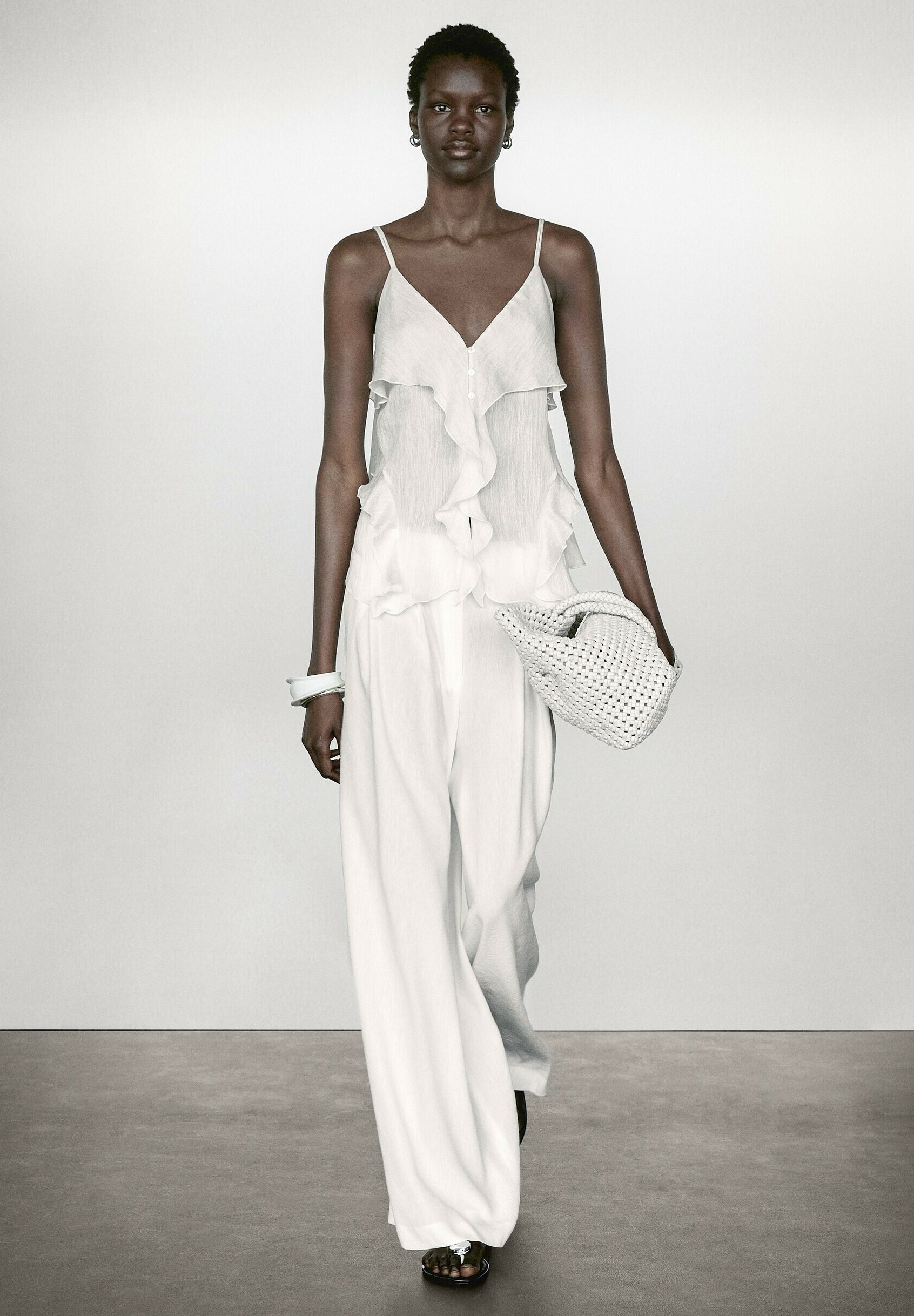 ★ Massimo Dutti★ Long fluid one piece frill detail 066815 FLOWING - Massimo Dutti - US