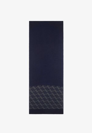 Sciarpa blu navy con un motivo a diamante testurizzato in grigio chiaro nella parte inferiore. Realizzata in un materiale morbido e caldo, presenta un design senza cuciture.