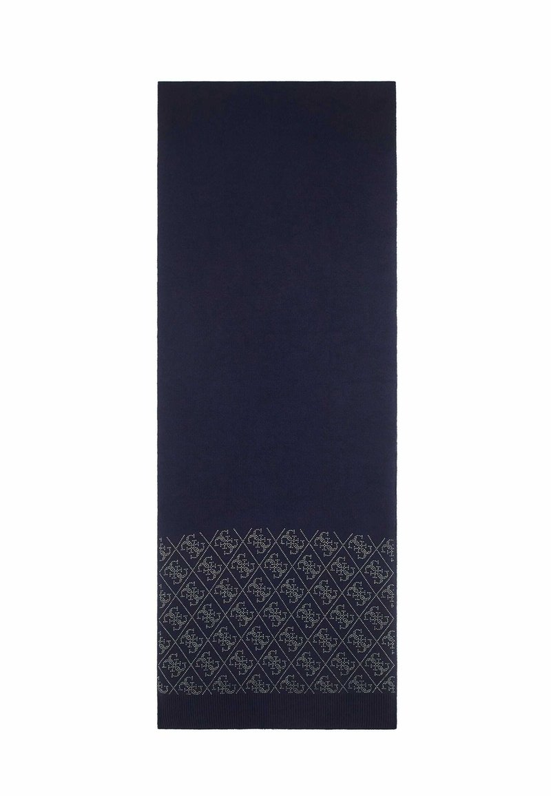 Sciarpa blu navy con un motivo a diamante testurizzato in grigio chiaro nella parte inferiore. Realizzata in un materiale morbido e caldo, presenta un design senza cuciture.