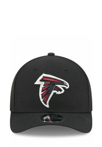 Cappellino da baseball nero con logo ricamato degli Atlanta Falcons in bianco e rosso sulla parte anteriore. Visiera piatta e design strutturato.