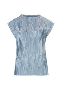 Top azzurro chiaro con design plissettato, maniche corte a cappuccio e scollatura rotonda. Realizzato in un tessuto morbido con una finitura testurizzata.