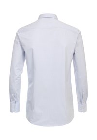 Lichtblauwe longsleeve shirt met een fijne gestreepte patroon, op maat gemaakte achterkant, knoopmanchetten en een klassiek kraagontwerp.