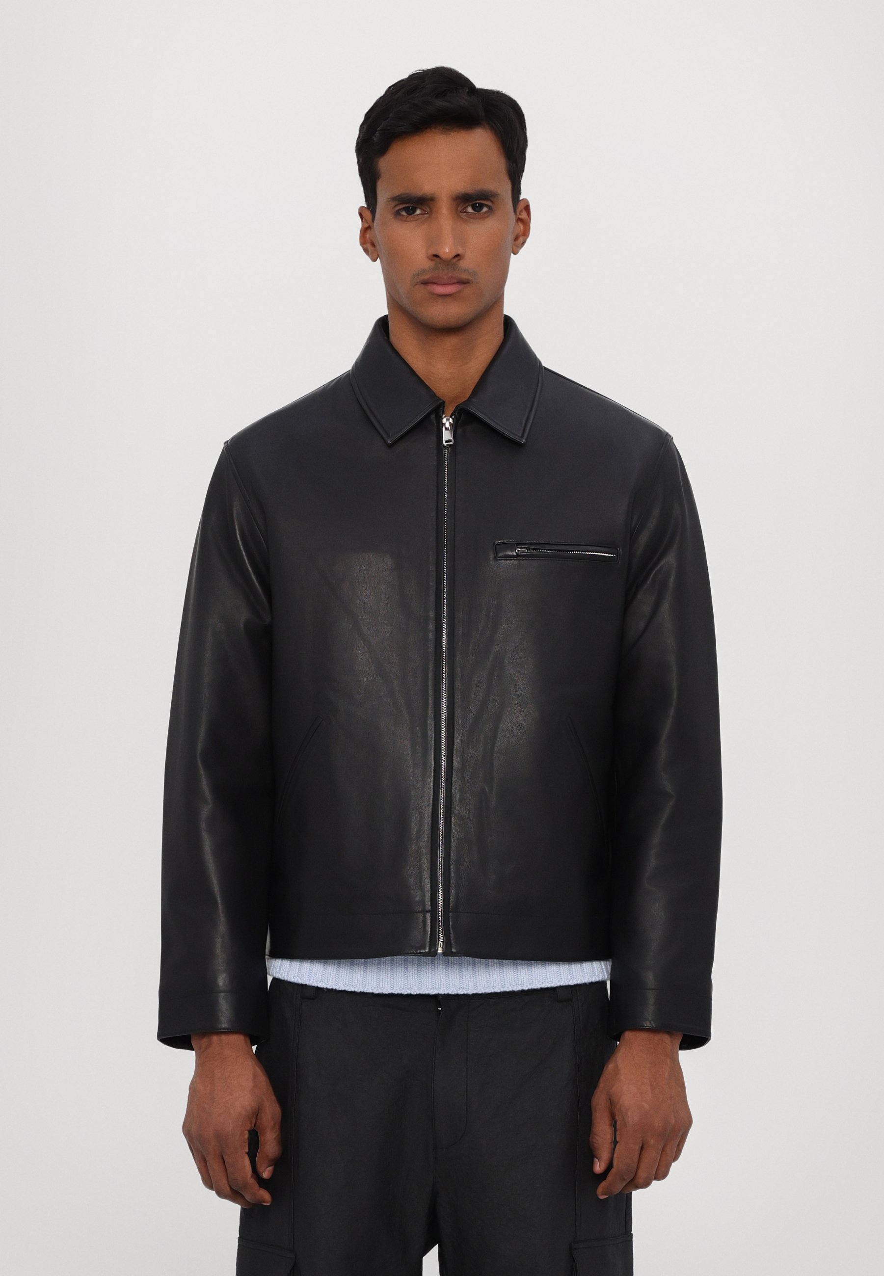 Theory SOFT LEATHER ZIP UP JKT ブラック　P Black Leather Morvek Zip Jacket | Theory