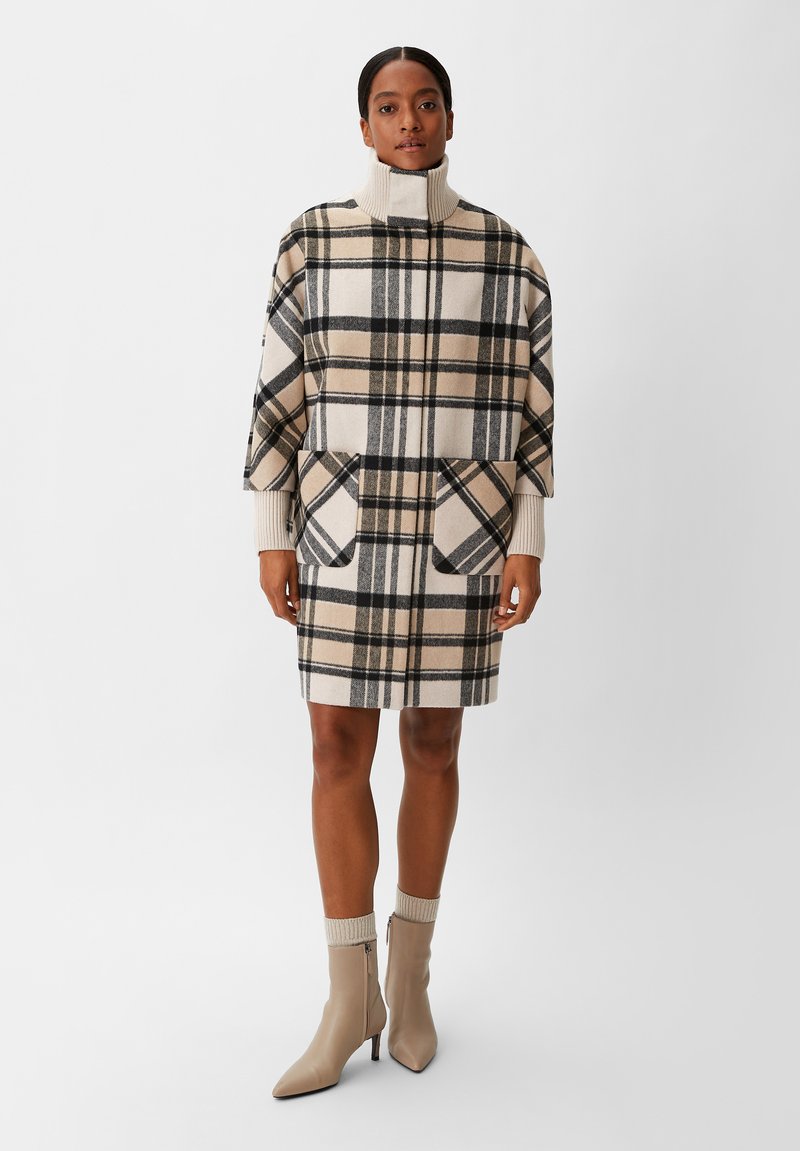 Comma Mantel Mantel Damen Beige Kariert Comma Mantel Mantel Braun