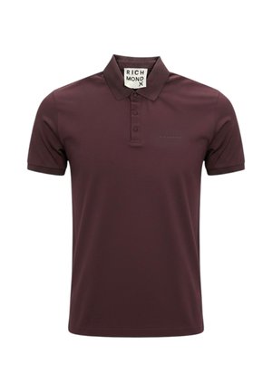 Polo bordeaux scuro a maniche corte con tre bottoni e colletto, con una piccola etichetta "Richmond" all’interno dello scollo.