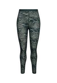 Donkergroene kantleggingen met bloemmotieven, een gladde textuur en een getailleerd ontwerp met een comfortabele tailleband.