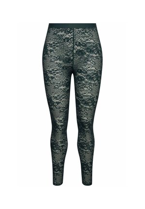 Dunkelgrüne Spitzenleggings mit Blumenmuster, glatter Textur und passgenauem Design sowie einem bequemen Bund.
