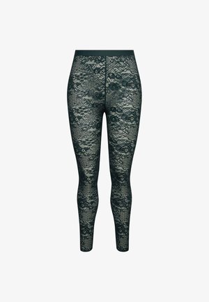 Dunkelgrüne Spitzenleggings mit Blumenmuster, glatter Textur und passgenauem Design sowie einem bequemen Bund.