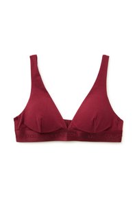 Bra triangolare in cotone bordeaux con spalline larghe e fascia con logo goffrato "United Colors of Benetton". Coppe morbide e senza imbottitura.