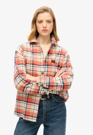 CHECK - Short coat - ivory coral check