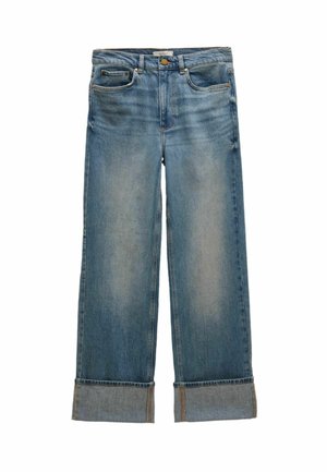 REGULAR FIT - HIGH WAISTED WIDE LEG TURN UP JEANS  . - Široké nohavice - mid blue