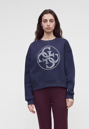 Guess, ROUND LOGO RHINESTONES - Суитшърт - smart blue