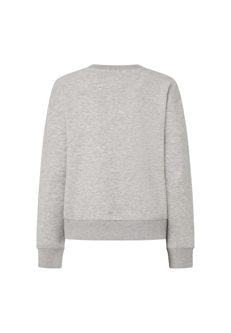 Grauer Sweatshirt mit Rundhalsausschnitt, gerippten Bündchen und Saum. Softes Material mit glatter Oberfläche. Keine sichtbaren Muster oder Grafiken.