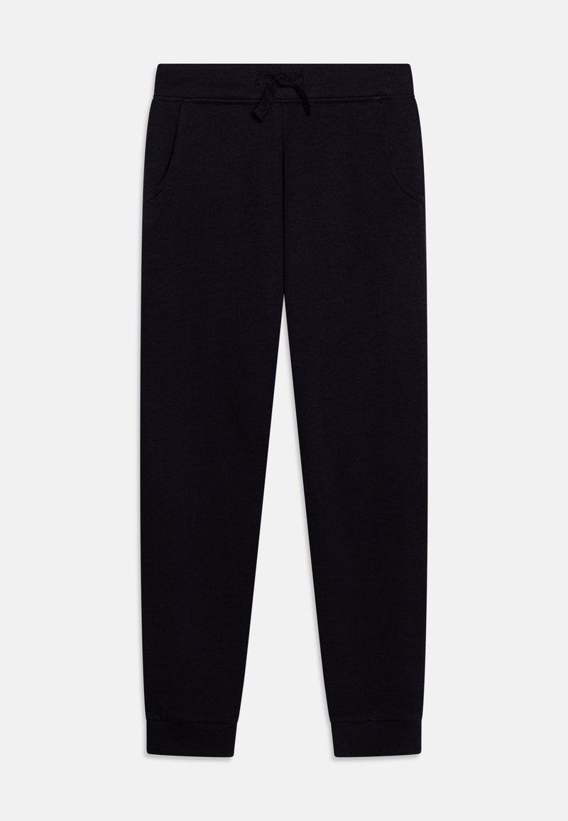 Melnas sporta bikses, kas izgatavotas no kokvilnas maisījuma, ar elastīgu jostu ar auklu, sānu kabatām un elastīgiem aprocēm pie potītēm.