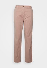 Pantaloni in cotone rosa chiaro con design a gamba dritta, dotati di chiusura frontale con bottone, passanti per cintura e tasche laterali. Morbido al tatto.