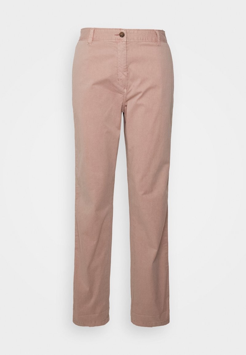 Pantaloni in cotone rosa chiaro con design a gamba dritta, dotati di chiusura frontale con bottone, passanti per cintura e tasche laterali. Morbido al tatto.