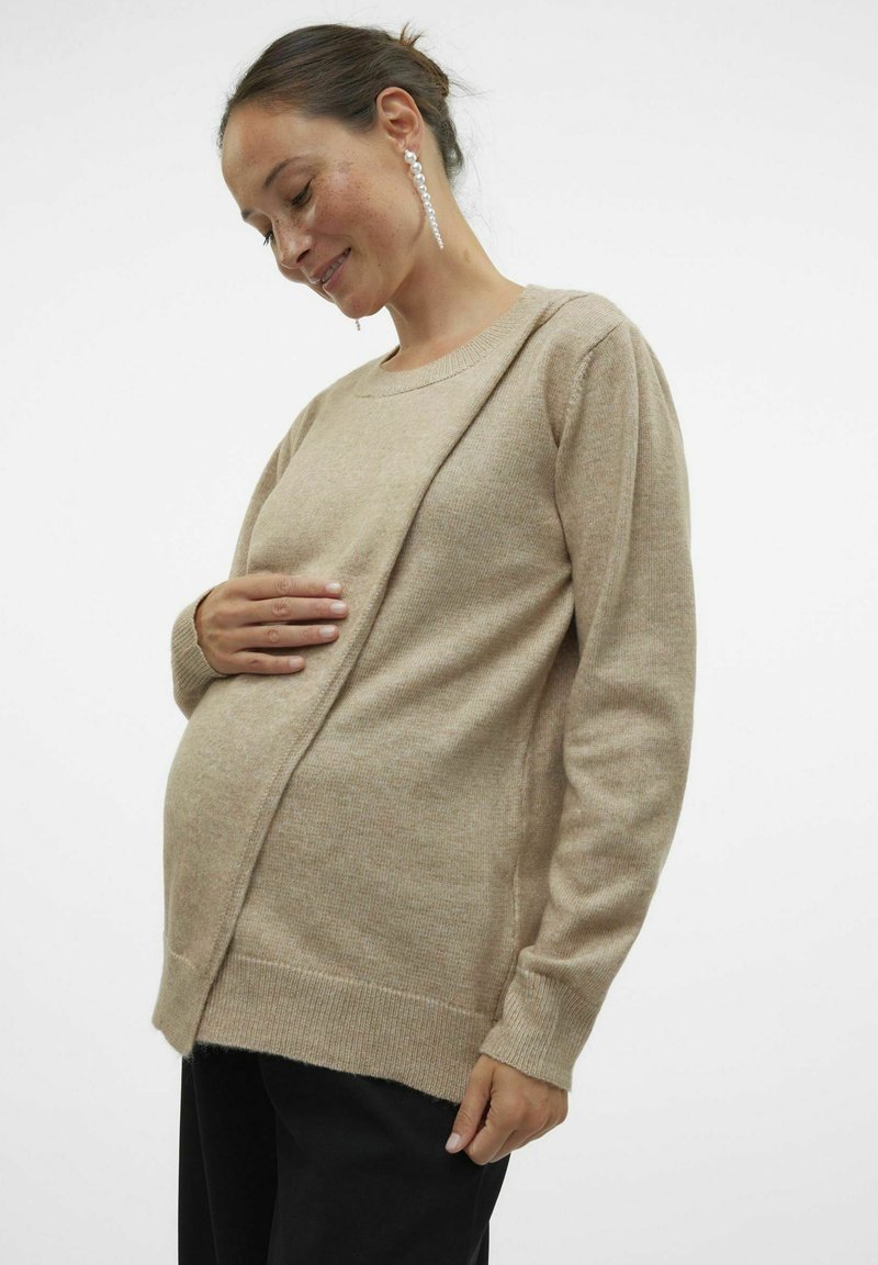 MAMALICIOUS NEW ANNE IRIS - Stickad tröja - natural melange