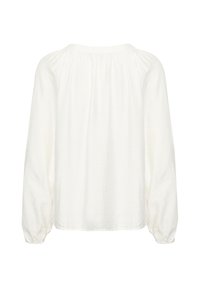Hvid langærmet bluse med en afslappet pasform, der har en rund halsudskæring og elastiske manchetter. Lavet af let, krøllet stof.