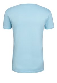 Light blue short-sleeve T-shirt with a crew neck, made of soft fabric, featuring a smooth texture and a simple, clean design.