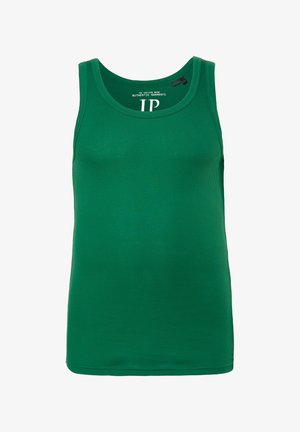 Débardeur côtelé vert avec un col rond et un design sans manches, fabriqué à partir d'un mélange de coton doux avec une texture lisse.