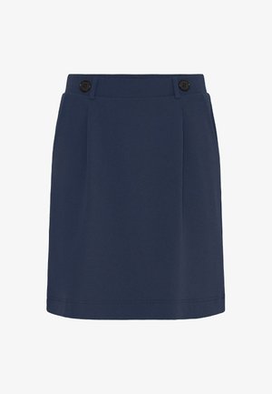 Tumesinine seelik sirge lõikega, kahe esipleedi ja kahe musta nööbiga vööosas. Sile kangas puhta ja viimistletud lõpetusega.