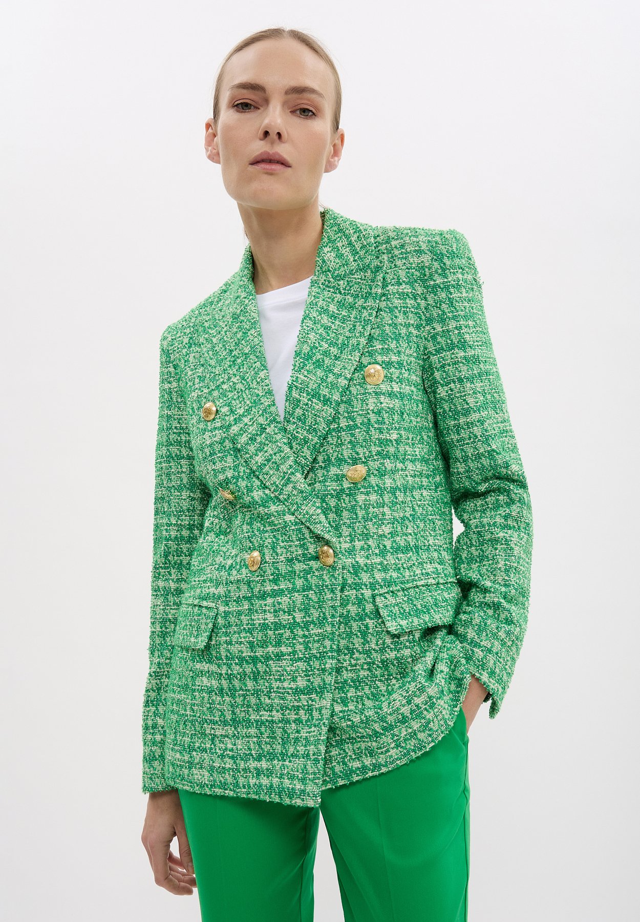 Veste courte verte en tweed - L'Essentiel par MF