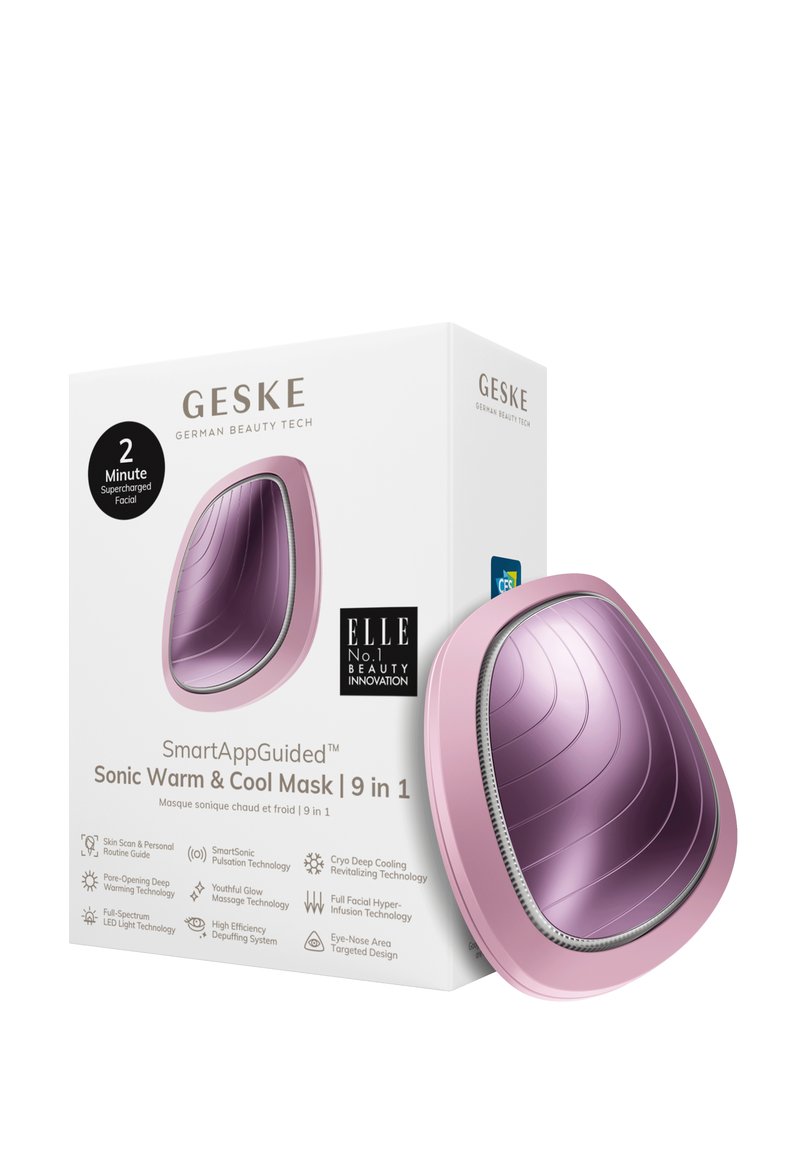 Masque Sonic Warm & Cool en lavande avec un design lisse et courbé. Présente un contour en argent et un motif en relief de vagues sur la surface.