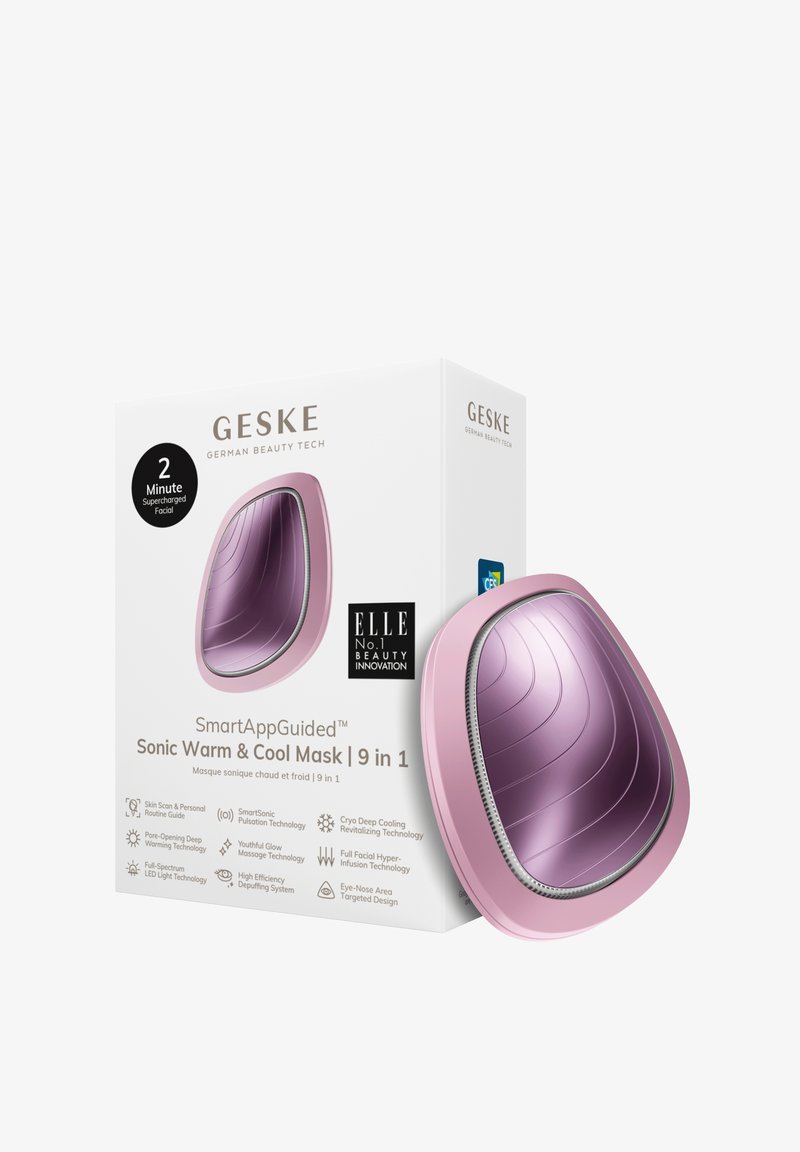 Masque Sonic Warm & Cool en lavande avec un design lisse et courbé. Présente un contour en argent et un motif en relief de vagues sur la surface.