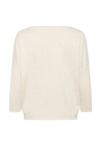 Maglione beige chiaro con vestibilità ampia, maniche a tre quarti e scollatura rotonda. Realizzato in un morbido tessuto a maglia testurizzata.