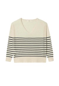 FIN AJOURÉ COL V - Pullover - rayé marine