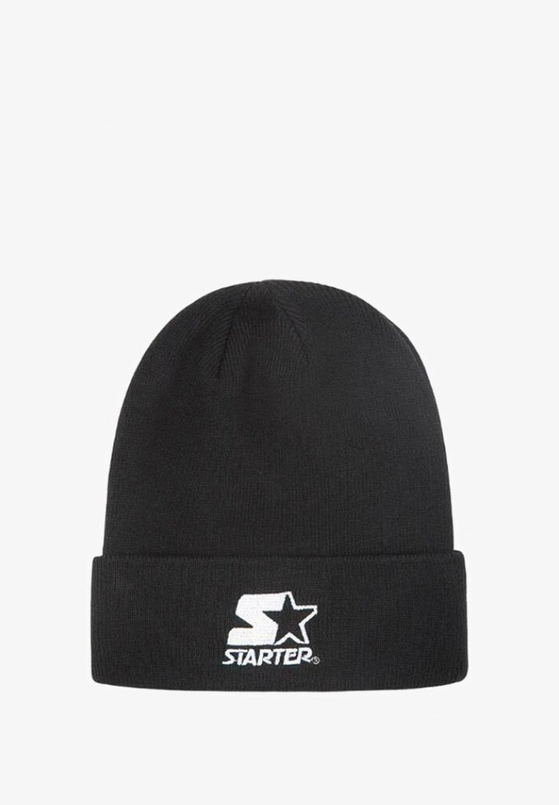 Berretto nero in maglia con risvolto e logo bianco "Starter" con emblema a stella sul davanti.