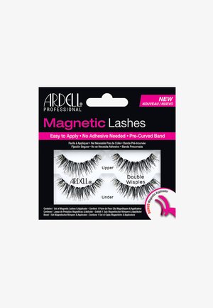 Magnetic lashes set in black, featuring a pre-curved design. Includes upper and under "Double Wispies" pairs, with a bonus applicator.