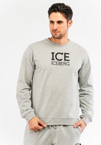 Svijetlosiva dukserica s dugim rukavima, rebrastim manžetama i donjim rubom. Na prednjem dijelu ima veliki crni grafički natpis "ICE ICEBERG". Meko na dodir.
