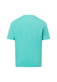 Türkises T-Shirt mit kurzen Ärmeln aus glattem Baumwollstoff, mit Rundhalsausschnitt und entspannter Passform, ohne sichtbare Logos oder Designs.