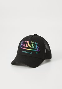Casquette de baseball noire avec des côtés en maille, arborant un logo "Von Dutch" brodé coloré et le texte "ORIGINALS" à l'avant.
