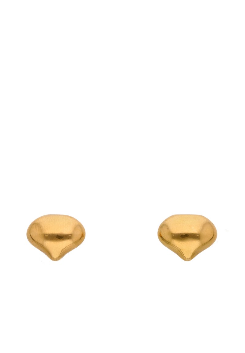 Ohrringe in Goldoptik mit einer geschwungenen, tropfenförmigen Silhouette und einer glatten, polierten Oberfläche. Minimalistisches Design ohne zusätzliche Verzierungen.