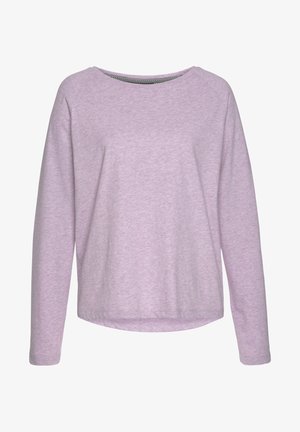 Hellpurpurnes Langarmshirt mit rundem Ausschnitt, weichem Material und leicht abgerundetem Saum. Mit RaglanÄrmeln und einem kontrastierenden Innenkragen.