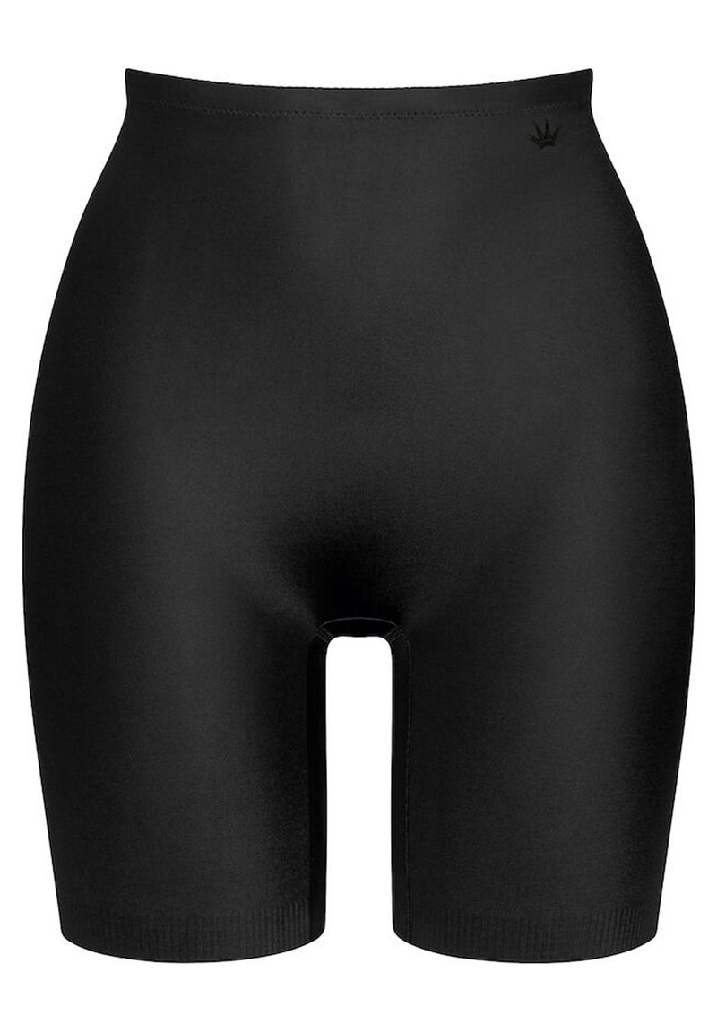 Svarta högmidjade sömlösa kompressionsshorts i midje-längd med en liten logotyp nära linningen på höger sida.