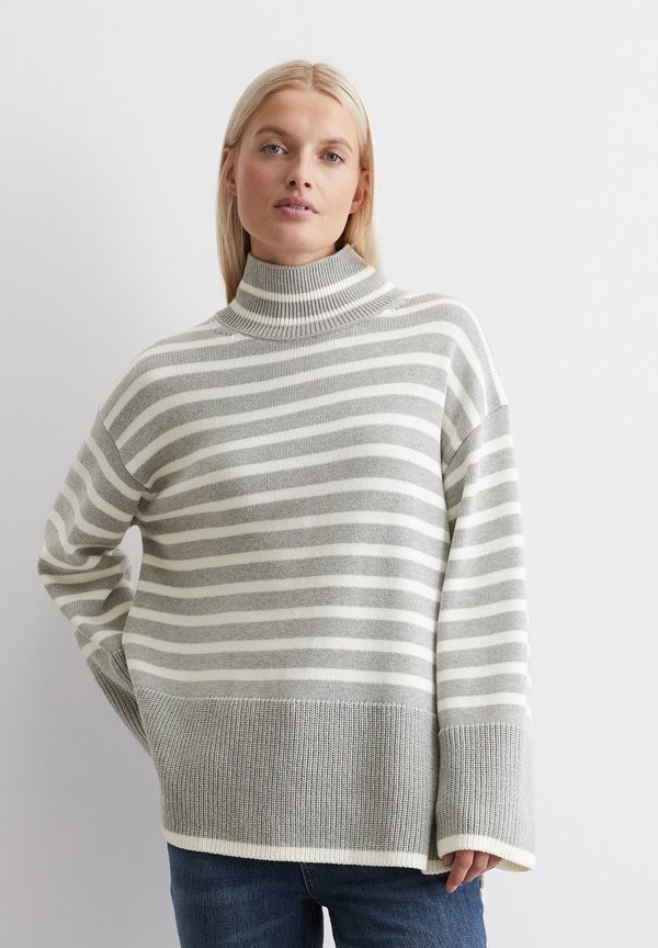 STAND UP COLLAR STRIPED - Jumper - striped   mid stone melange