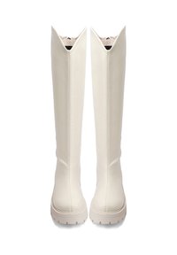 Stivali bianchi al ginocchio realizzati in pelle liscia con bordo superiore appuntito, punta rotonda e suola in gomma texture per una presa migliorata.
