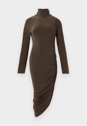 LONG SLEEVE TURTLENECK SIDE DRAPE DRESS TO MIDCALF - Jersey dress - bark